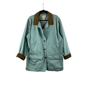 L.L.Bean Womens 1X Jacket With Corduroy Collar & Cuffs Blue & Brown 100% Cotton